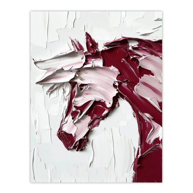 "Artery8 Horse Modern Abstract Animal Thick Paint Wall Art Print in Red - Size: W18"" x H24""" - image 1