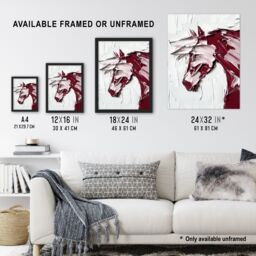 "Artery8 Horse Modern Abstract Animal Thick Paint Wall Art Print in Red - Size: W18"" x H24""" - thumbnail 3