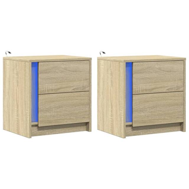 Berkfield Home Stylish Bedside Cabinets with LED Lights 2 pcs Sonoma Oak Enginee in Natural - image 1
