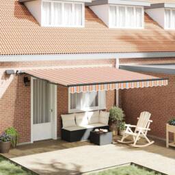 Berkfield Home Manual Retractable Awning with LED Multicolour Stripe 400x300 cm in Orange - thumbnail 2