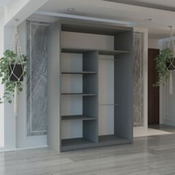Sliding Wardrobes 4U Modern Sliding Wardrobe with LED Light W120cm x H217cm x D62cm in Grey - thumbnail 3