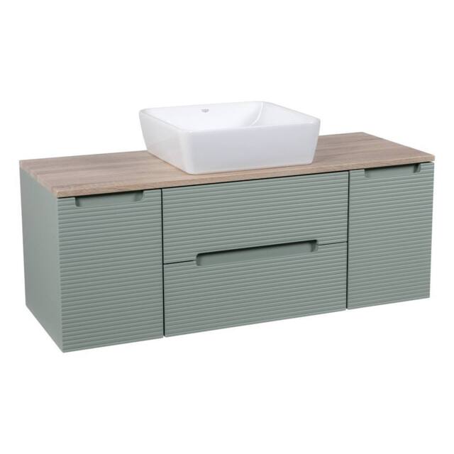 Bathroom Kingdom Monza Green & Oak Fluted Wall Hung Drawer Basin Vanity 1200mm - image 1