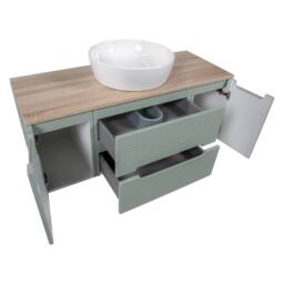 Bathroom Kingdom Monza Green & Oak Fluted Wall Hung Drawer Basin Vanity 1200mm - thumbnail 2
