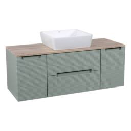 Bathroom Kingdom Monza Green & Oak Fluted Wall Hung Drawer Basin Vanity 1200mm