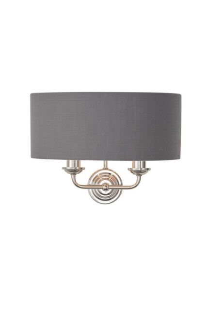 Netlighting Highclere Shade Wall Lamp Bright Nickel Plate Charcoal Fabric in Grey - image 1