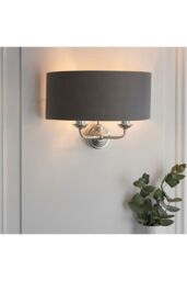Netlighting Highclere Shade Wall Lamp Bright Nickel Plate Charcoal Fabric in Grey - thumbnail 5