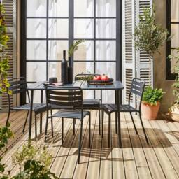 sweeek 4-seater Rectangular Steel Garden Table With 4 Chairs in Grey