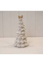 KDMD Large Stone Glazed Ceramic Bendy Christmas Tree with Cream Bow on Top