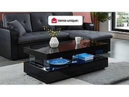 Vente-unique Coffee Table With 2 Drawers & 2 Niches With Leds - MDF & Tempered in Black - thumbnail 4