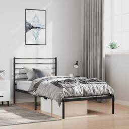 Berkfield Home Metal Bed Frame with Headboard Black 100x190 cm - thumbnail 2
