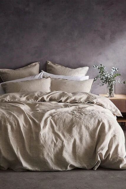 Lazy Linen 'Pure Washed Linen' Duvet Cover in Beige - Size: Double - image 1