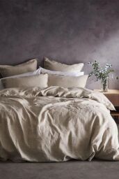 Lazy Linen 'Pure Washed Linen' Duvet Cover in Beige - Size: Double - thumbnail 1