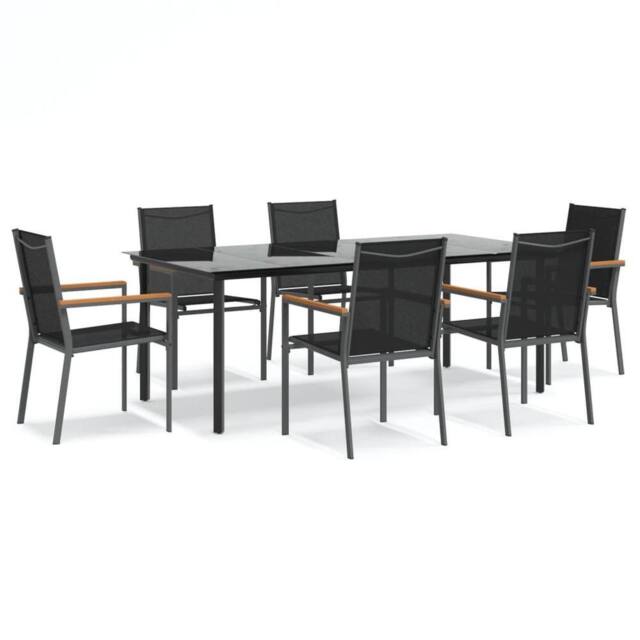 Berkfield Home 7 Piece Garden Dining Set Black Textilene & Steel - image 1