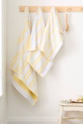 Bianca 'Reversible Stripe' Cotton Jacquard Hand Towel in Yellow - thumbnail 4