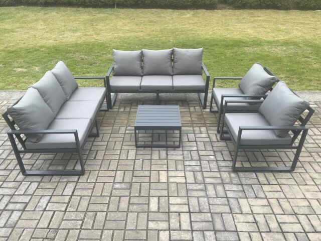 Fimous Aluminium Outdoor Lounge Sofa Set Garden Furniture Sets with Square Coffee Table 2 Chairs Dark Grey 8 Seater - image 1