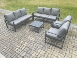 Fimous Aluminium Outdoor Lounge Sofa Set Garden Furniture Sets with Square Coffee Table 2 Chairs Dark Grey 8 Seater - thumbnail 2