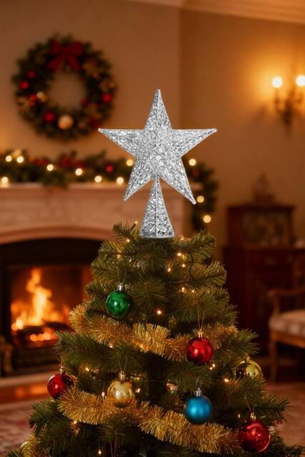 Wrought Iron Christmas Tree Top Star Shaped Decoration in Silver - Size: Small - image 1