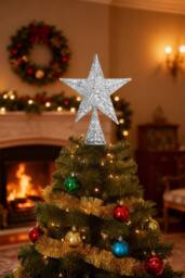 Wrought Iron Christmas Tree Top Star Shaped Decoration in Silver - Size: Small - thumbnail 1