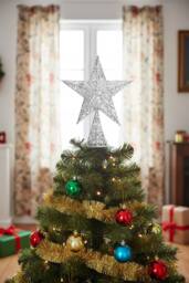 Wrought Iron Christmas Tree Top Star Shaped Decoration in Silver - Size: Small - thumbnail 2