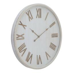 Wyld Haus Antique White Wall Clock with Beaded Edge & Raised Roman Numerals - thumbnail 2
