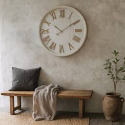 Wyld Haus Antique White Wall Clock with Beaded Edge & Raised Roman Numerals