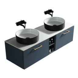 Bathroom Kingdom Piatta Midnight Wall Hung Basin Vanity 1400mm in Blue - thumbnail 1