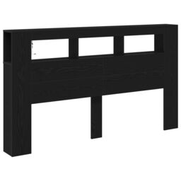 Berkfield Home Storage Headboard with LED Lights Black Oak 180x18, 5x103, 5 cm - thumbnail 5