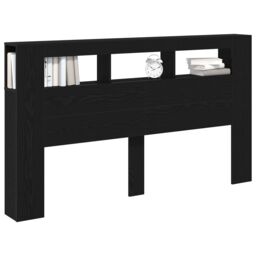 Berkfield Home Storage Headboard with LED Lights Black Oak 180x18, 5x103, 5 cm - thumbnail 2