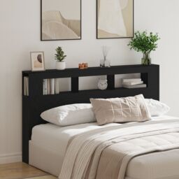 Berkfield Home Storage Headboard with LED Lights Black Oak 180x18, 5x103, 5 cm - thumbnail 1