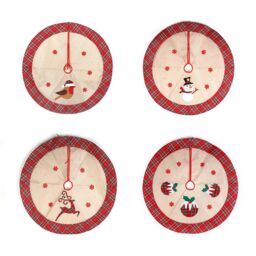 Shatchi Christmas Tree Skirt Snowflakes Printed Pattern Burlap Hessian Linen Xmas Tree Base Cover Floor Mat Holiday, 4pcs in Brown - thumbnail 2