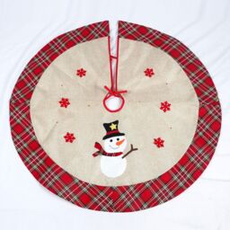 Shatchi Christmas Tree Skirt Snowflakes Printed Pattern Burlap Hessian Linen Xmas Tree Base Cover Floor Mat Holiday, 4pcs in Brown - thumbnail 3