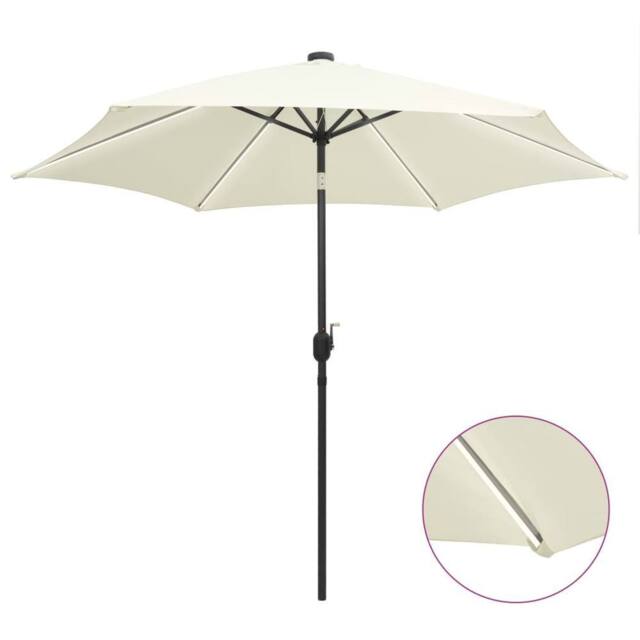 Berkfield Home Garden Parasol with LED Lights & Aluminium Pole 300 cm Sand White - image 1