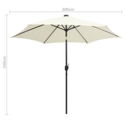 Berkfield Home Garden Parasol with LED Lights & Aluminium Pole 300 cm Sand White - thumbnail 6