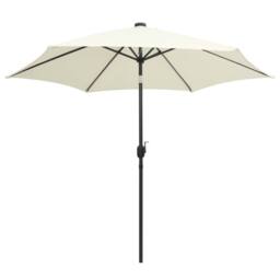 Berkfield Home Garden Parasol with LED Lights & Aluminium Pole 300 cm Sand White - thumbnail 2