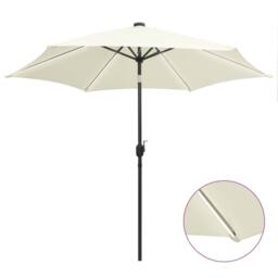 Berkfield Home Garden Parasol with LED Lights & Aluminium Pole 300 cm Sand White - thumbnail 1