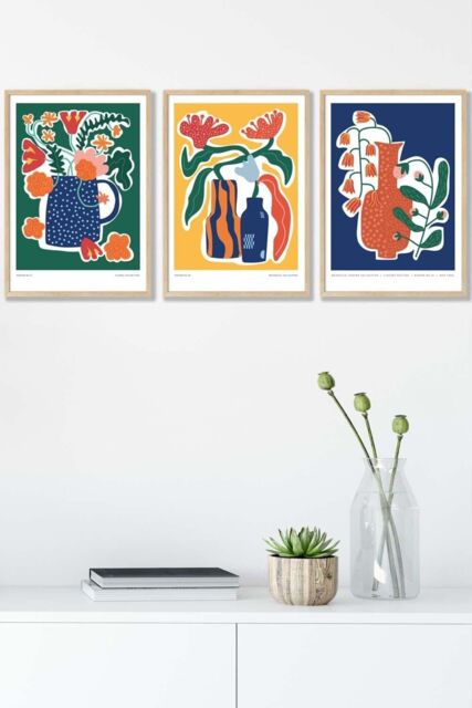 ARTZE Artisan Flower Market in Blue, Yellow & Green Framed Wall Art - Medium in Light Oak - Size: W45 cm x H62 cm x D20mm - image 1