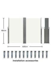 Garden Sanctuary Retractable Outdoor Privacy Side Awning 6mW x 1.6mH in Beige - thumbnail 6