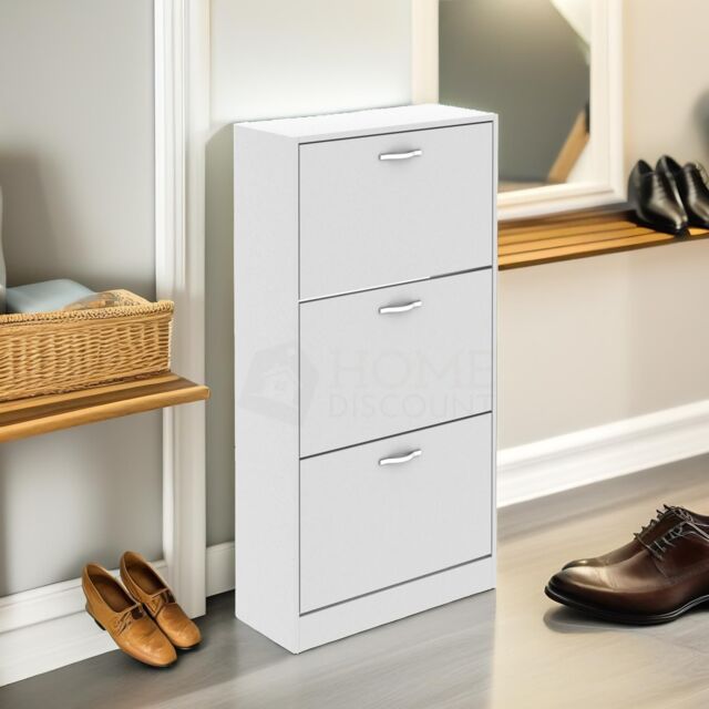 FURNOS 3 Tier Wooden Shoe Storage Cabinet White - image 1