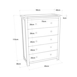 Cabinet Bits Argenta 5 Drawer Chest of Drawers Brass Knob in Light Grey - thumbnail 4