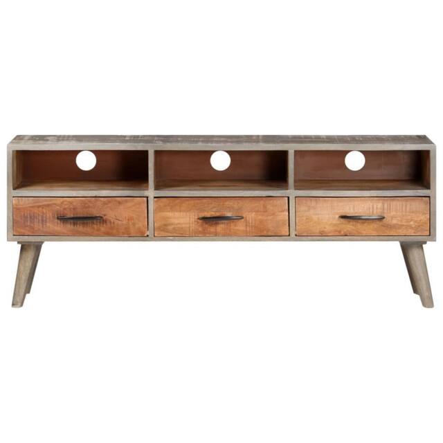 Berkfield Home TV Cabinet Grey 130x35x51 cm Solid Rough Mango Wood - Size: 130 x 35 x 51 cm - image 1
