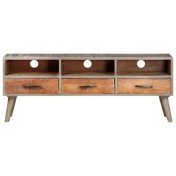 Berkfield Home TV Cabinet Grey 130x35x51 cm Solid Rough Mango Wood - Size: 130 x 35 x 51 cm - thumbnail 1