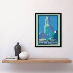 Artery8 Rachael R Elmer Woolworth Building Vintage Postcard Framed Art Print in Blue - Size: A3 - thumbnail 2