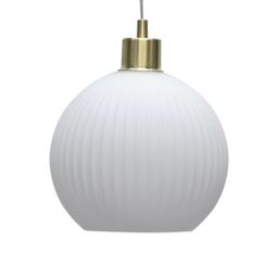 First Choice Lighting Betchley - White Ribbed Glass Globe with Satin Brass Pendant Fitting - thumbnail 7