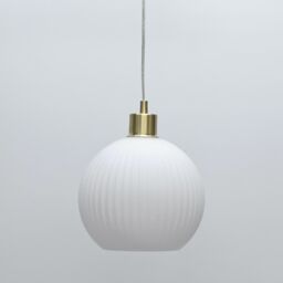 First Choice Lighting Betchley - White Ribbed Glass Globe with Satin Brass Pendant Fitting - thumbnail 5
