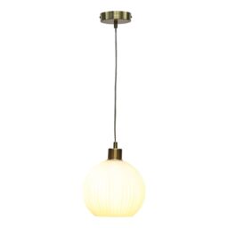 First Choice Lighting Betchley - White Ribbed Glass Globe with Satin Brass Pendant Fitting - thumbnail 2