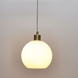 First Choice Lighting Betchley - White Ribbed Glass Globe with Satin Brass Pendant Fitting - thumbnail 6