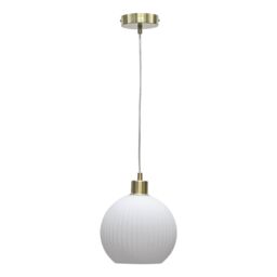 First Choice Lighting Betchley - White Ribbed Glass Globe with Satin Brass Pendant Fitting - thumbnail 1