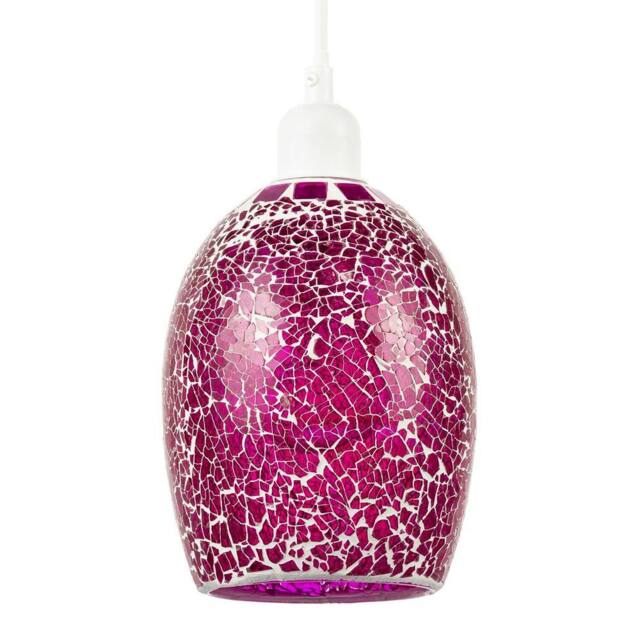 Happy Homewares Vibrant Crackle Mosaic Glass Pendant Lighting Shade in Strong Magenta - image 1