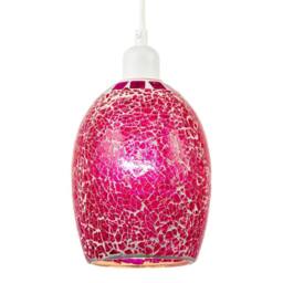 Happy Homewares Vibrant Crackle Mosaic Glass Pendant Lighting Shade in Strong Magenta - thumbnail 2
