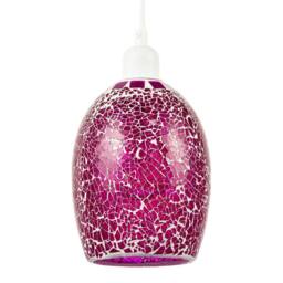Happy Homewares Vibrant Crackle Mosaic Glass Pendant Lighting Shade in Strong Magenta - thumbnail 1